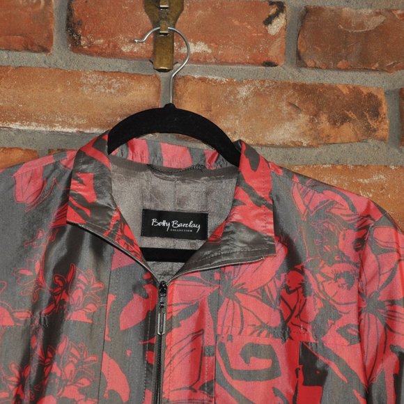 New Betty Barclay Grey & Red Tailored Zip-up Botanical Floral Jacket 34 S - Picture 7 of 9